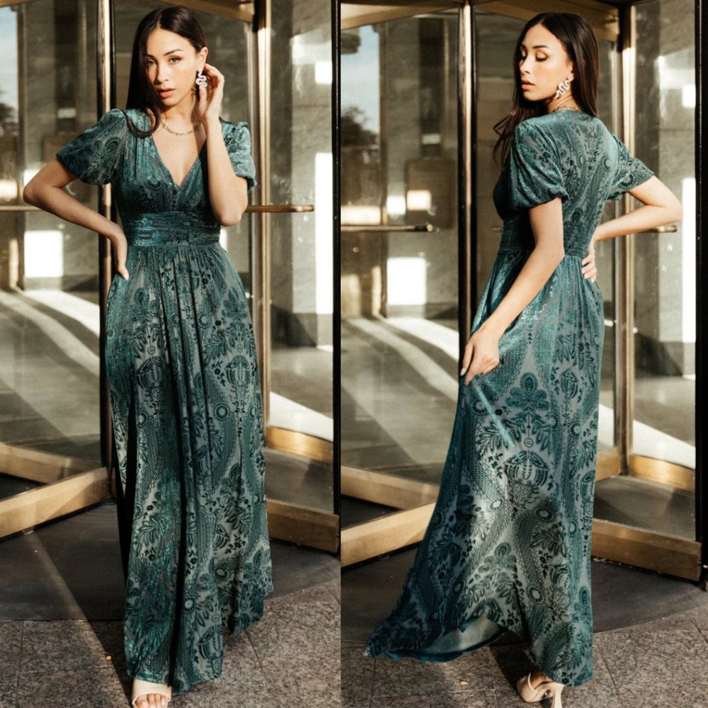 Baltic Born  Leslie Velvet Maxi Dress Emerald XS